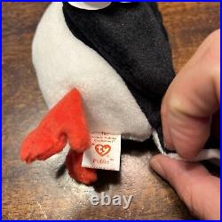 Mint Rare Retired 1997 TY Puffer the Puffin Beanie Baby 4181 Tag Errors