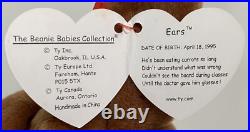 NEW RARE 1995 TY Beanie Babies Ears Rabbit Bunny MWMT 2 ERRORS on Tag