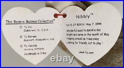 NEW RARE 1998 TY Beanie Babies Nibbly Gray Rabbit Bunny 2 ERRORS on Tag