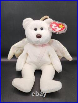 NEW Rare Retired Halo Angel Bear TY Beanie Baby withBrown Nose Tag Errors