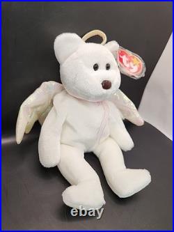 NEW Rare Retired Halo Angel Bear TY Beanie Baby withBrown Nose Tag Errors
