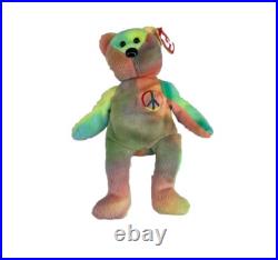 NEW TY Beanie Baby PEACE THE BEAR 1996 Rare Beanie Baby Toy Tie Dye 008421040537