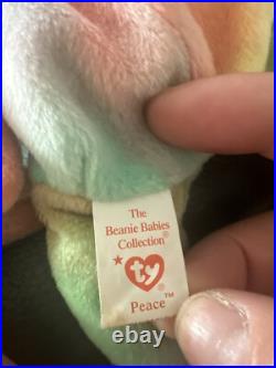 NEW TY Beanie Baby PEACE THE BEAR 1996 Rare Beanie Baby Toy Tie Dye 008421040537