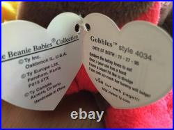 NEW Ty Beanie Babies Original 1996 RARE Retired Gobbles Turkey with ERRORS