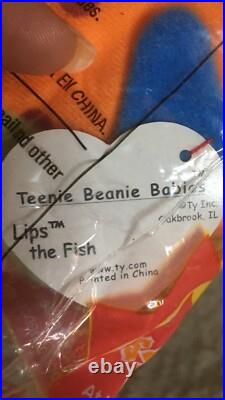 NIP 1999 Ty Teenie Beanie Baby Babies # 1 Lips The Fish Rare Original Collector