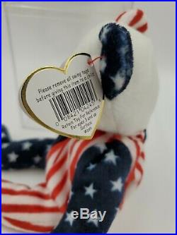 NWT RARE Retired 1999 Ty Spangle Beanie Baby Patriotic Bear With Errors