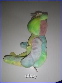 NWT Vtg 1996 Ty Beanie Baby RARE Tie Dye Bear PEACE 4053 with Tag Errors