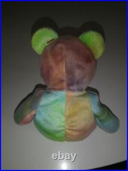 NWT Vtg 1996 Ty Beanie Baby RARE Tie Dye Bear PEACE 4053 with Tag Errors