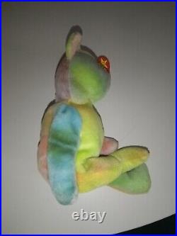 NWT Vtg 1996 Ty Beanie Baby RARE Tie Dye Bear PEACE 4053 with Tag Errors