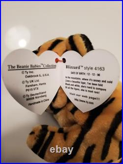 New Ultra Rare Ty Beanie Baby Orange Blizzard Tiger withStripes Tush Tag Errors