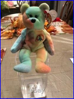 Original 1996 Ty Beanie Baby Peace the Bear RARE and RETIRED with TAG ERRORS