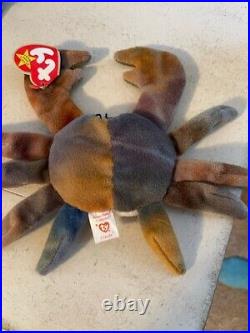 Original Rare Retired Ty Beanie Baby Style 4083 Crab Claude PVC Pellets NearMINT