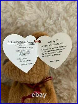 Original TY Beanie Baby Curly the Bear Multiple Errors Rare Vintage