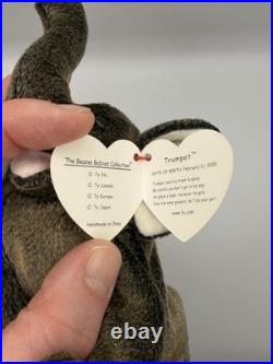 Original Ty Beanie Baby Trumpet The Elephant From 2000 With Tag Errors Rare/Mint