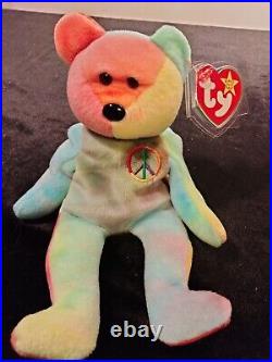 Peace Bear Multi Color Ty Beanie Baby 1996 Rare Retired Original Mint Condition