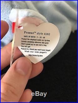 Peanut Light Blue Ty Beanie Baby-rare Errors-must See