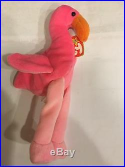 Pinky The Flamingo Ty Beanie Baby Style 4072. Rare, MWMT, P. V. C. Pellets