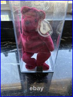 RARE 1993 Ty Beanie Baby Teddy Cranberry 2nd Gen Tag 1st Tush Authenticated PVC