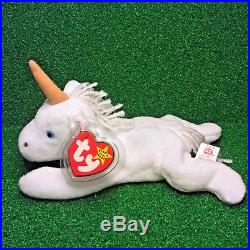 RARE 1994 Retired Mystic Unicorn BROWN HORN Ty Beanie Baby Plush with PVC & ERRORS