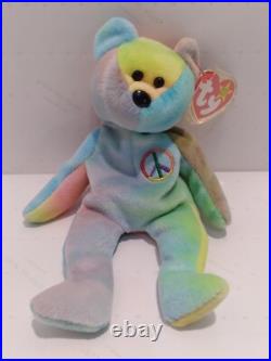 RARE 1996 Original Ty BEANIE BABY PEACE BEAR w Errors PVC Very Nice Condition