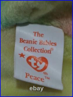 RARE 1996 Original Ty BEANIE BABY PEACE BEAR w Errors PVC Very Nice Condition