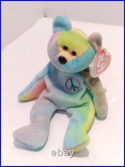 RARE 1996 Original Ty BEANIE BABY PEACE BEAR w Errors PVC Very Nice Condition