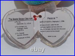 RARE 1996 Original Ty BEANIE BABY PEACE BEAR w Errors PVC Very Nice Condition