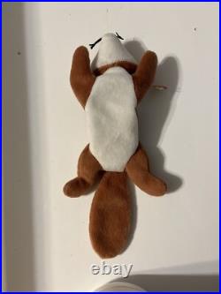 RARE 1996 Sly the fox Beanie Baby Style 4115 PVC Pellets and Tag Misprint