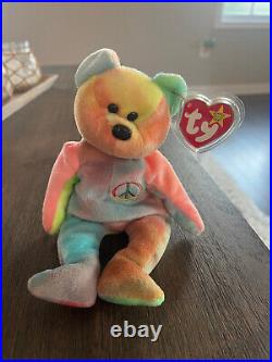 RARE 1996 Ty Beanie Baby PEACE the Bear Mint Condition with multiple ERRORS