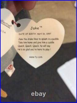 RARE 1997 Retired Jake the Mallard Beanie Baby With Tag Errors