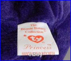 RARE 1997 TY PRINCESS DIANA 1st Edition Beanie Baby Bear Indonesia PVC Pellets