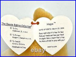 RARE 1998 Ty Hope Beanie Baby Eye, Tag, And Paw Errors NEW in Case with Tag Case