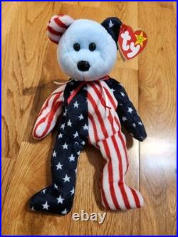 RARE 1999 Blue Face Spangle the Bear Ty Beanie Baby with Errors Retired