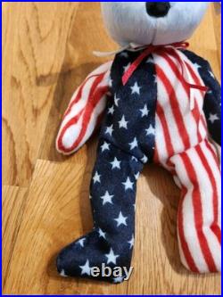 RARE 1999 Blue Face Spangle the Bear Ty Beanie Baby with Errors Retired