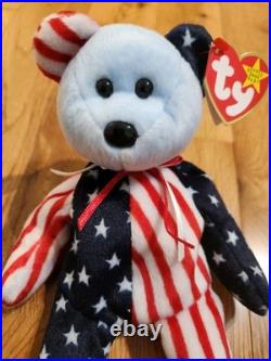 RARE 1999 Blue Face Spangle the Bear Ty Beanie Baby with Errors Retired