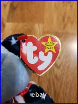RARE 1999 Blue Face Spangle the Bear Ty Beanie Baby with Errors Retired