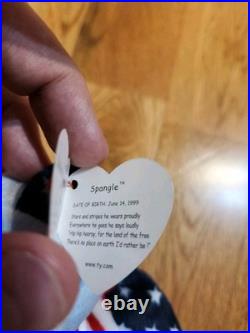 RARE 1999 Blue Face Spangle the Bear Ty Beanie Baby with Errors Retired