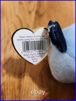 RARE 1999 Blue Face Spangle the Bear Ty Beanie Baby with Errors Retired