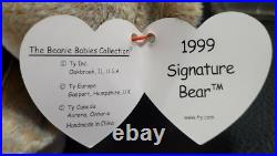 RARE 1999 SIGNATURE BEAR TY BEANIE BABIES PE Pellets ERRORS RETIRED NWT