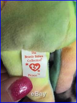 RARE 1ST EDITIONPeace Ty Beanie Baby WithERRORS! ORIGiiNAL & SURFACE WASH STAMP
