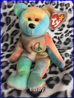 RARE 1ST EDITIONPeace Ty Beanie Baby WithERRORS! ORIGiiNAL & SURFACE WASH STAMP