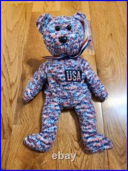 RARE 2000 July 4 USA Bear Ty Beanie Baby Tag Errors Retired T1086
