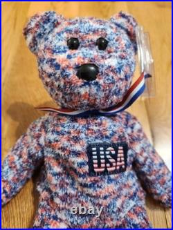 RARE 2000 July 4 USA Bear Ty Beanie Baby Tag Errors Retired T1086