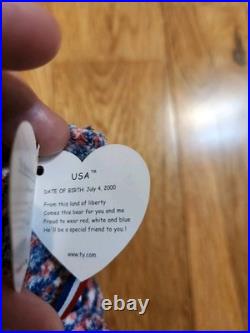 RARE 2000 July 4 USA Bear Ty Beanie Baby Tag Errors Retired T1086