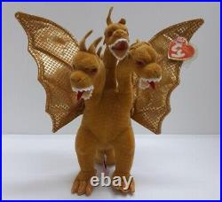 RARE 2001 TY BEANIE BABY GODZILLA MOTHRA KING GHIDORAH Set of 3 Plush WITH TAGS