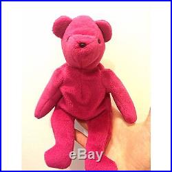 RARE Authentic TY 2nd gen OLD FACE MAGENTA TEDDY Beanie Baby