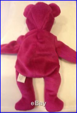 RARE Authentic TY 2nd gen OLD FACE MAGENTA TEDDY Beanie Baby