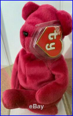 RARE Authenticated TY 2nd gen OLD FACE MAGENTA TEDDY Beanie Baby
