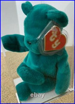 RARE Authenticated TY 2nd gen OLD FACE TEAL TEDDY Beanie Baby