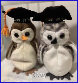 RARE BEANIE BABY. Wise And Wiser Graduation Owls! 98/99, TAG ERRORS, HOLOGRAM